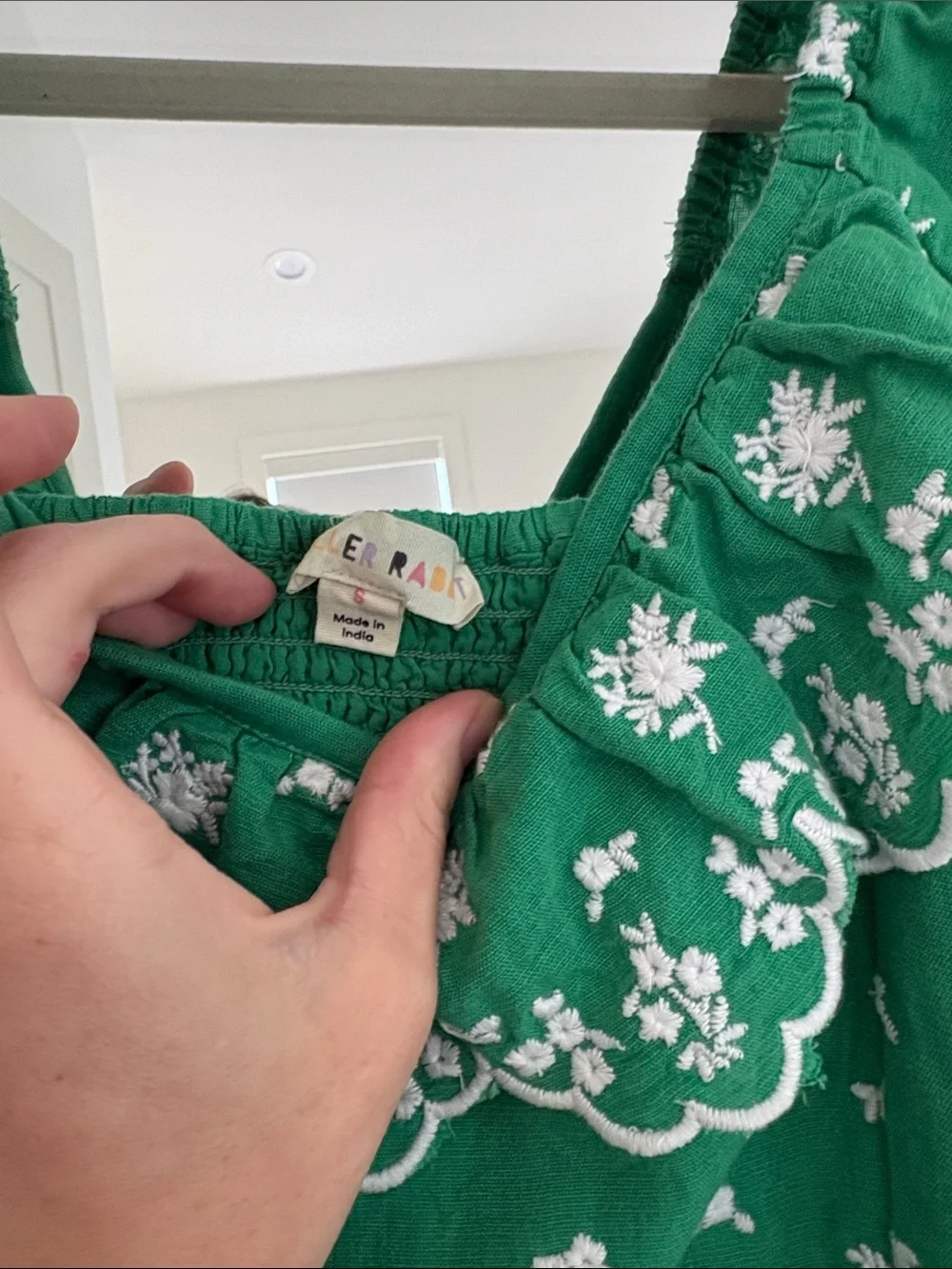 Roller Rabbit Green Floral Sleeveless Ruffle Dress + Self-Tie Belt - size S EUC - Picture 2 of 4